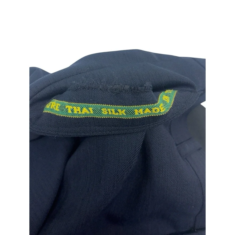 NEW vtg Bespoke Tailored 34x30 Navy Blue Silk Pants Trousers Pleated Wide Leg